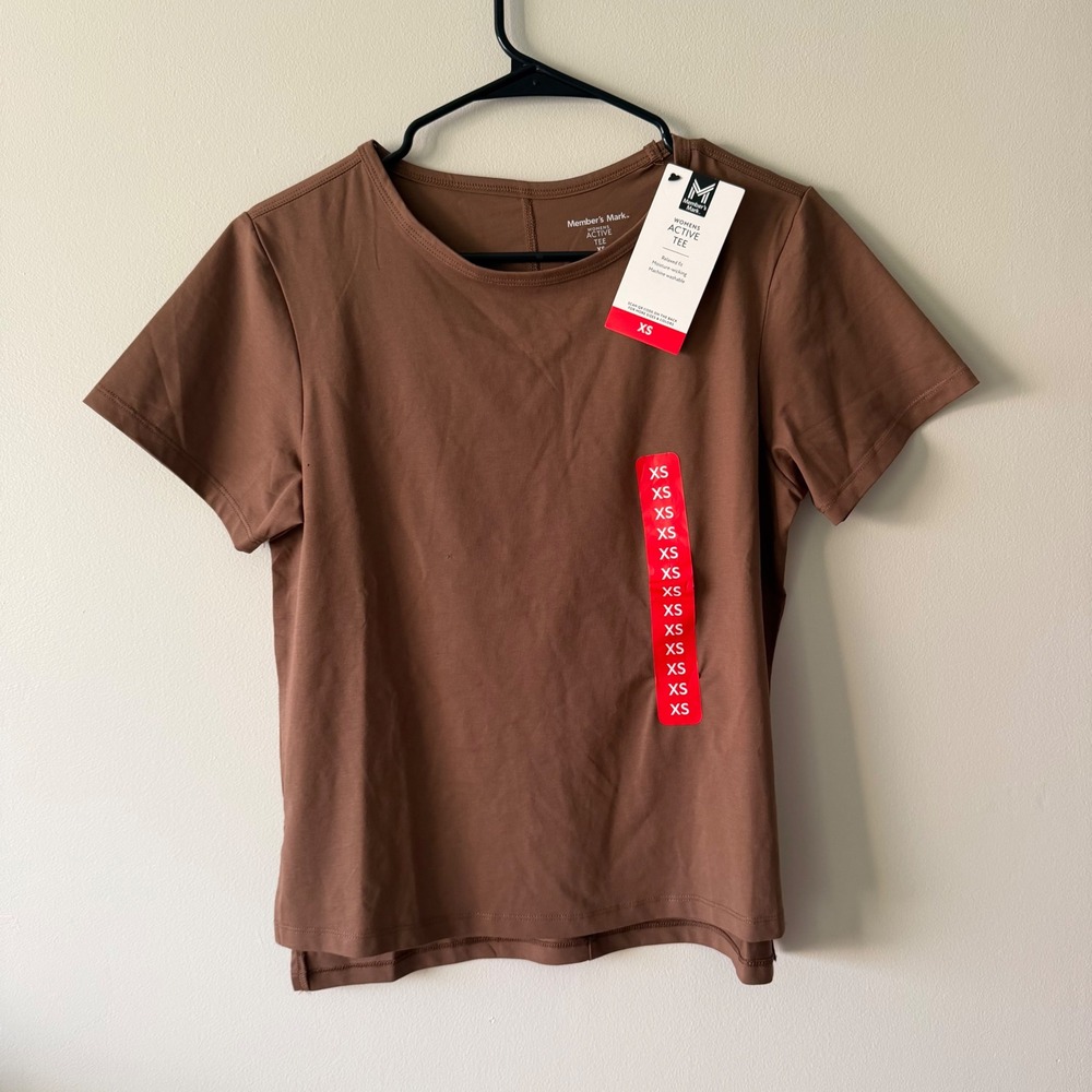 Member's Mark Womens XS Active Tee Brown Short Sleeve Moisture Wicking